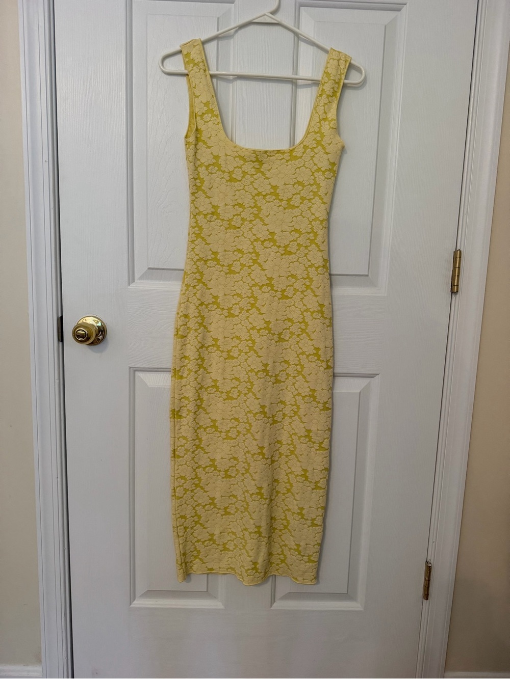 Zara Yellow Floral Knit Midi Dress Size Small